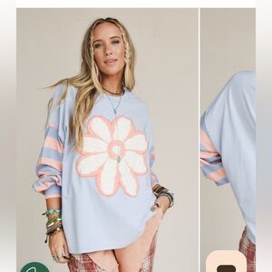 Three Bird Nest Blue and Pink Floral Top